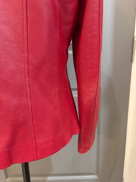 Danier Red Leather Button-Front Jacket - Picture 7 of 11
